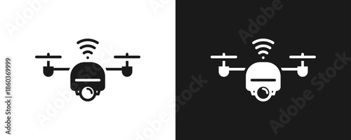 Smart Drone Icon Set Glyph In White And Black Background