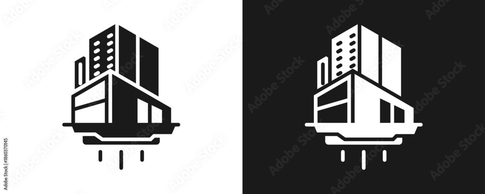 Naklejka premium Skycraper Icon Set Glyph In White And Black Background