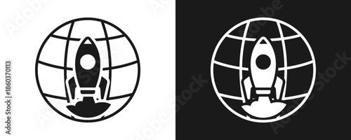 Rocket Icon Set Glyph In White And Black Background