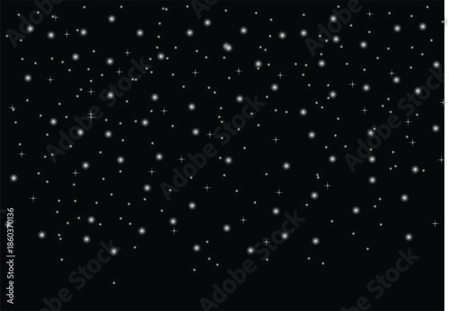 Abstract starry night background with glowing white particles on dark space texture, minimal cosmic dust pattern design
