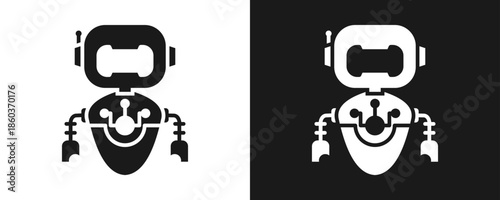 Robot Icon Set Glyph In White And Black Background