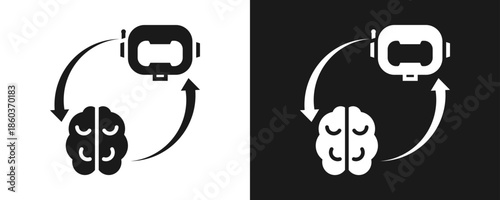 Robotic Brain Icon Set Glyph In White And Black Background