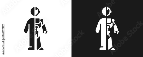Cyborg Icon Set Glyph In White And Black Background