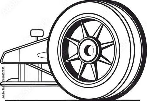 wheel single-seater racing car abstract concept vector illustration. line art vector black and white , white background