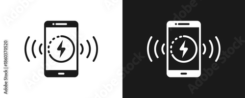 Wireless Charging Icon Set Glyph In White And Black Background