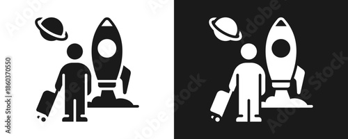 Space Tourism Icon Set Glyph In White And Black Background