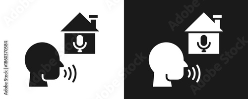 Voice Command Icon Set Glyph In White And Black Background