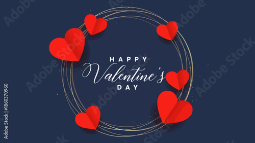 Celebrate Love with a Festive Happy Valentine's Day Card Featuring Red Hearts and Golden Rings