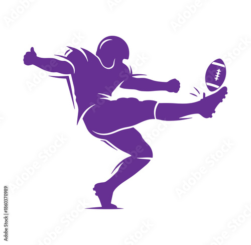 Silhouette of an american football player kicking the ball in dynamic motion