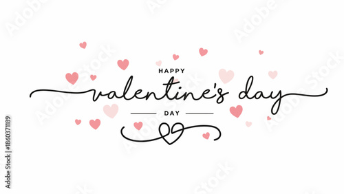 Happy Valentine's Day handwritten calligraphy with decorative hearts and swirls for a romantic celebration