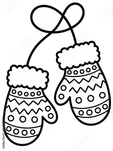 Patterned winter mittens isolated on white background, Vector, illustration