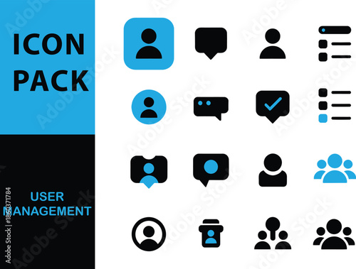 User Management Icon Pack Featuring Various User and Communication Symbols.