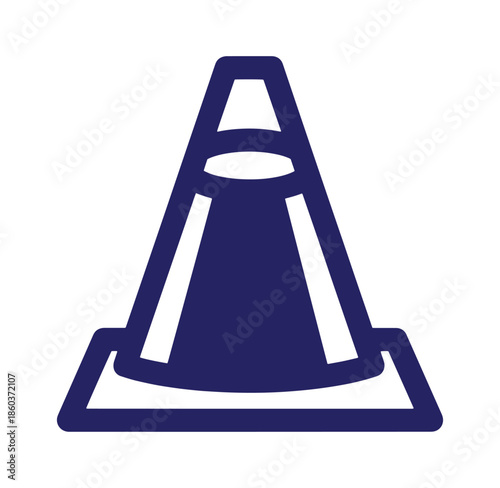 Simple dark blue traffic cone icon on a white background for road work or construction