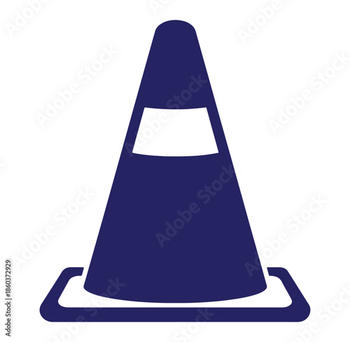 Simple vector illustration of a dark blue traffic cone with a reflective white band