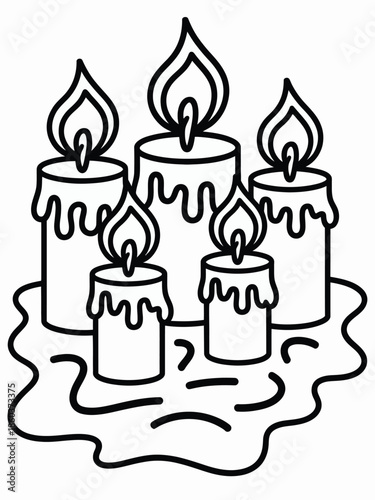 Five lit candles on a plate isolated on white background, Vector, illustration