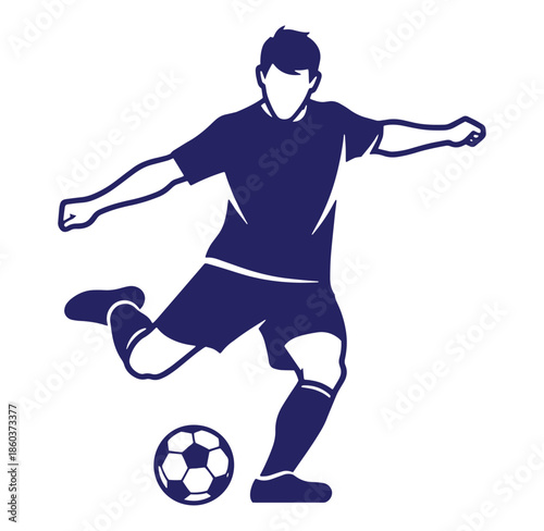 Soccer player kicking football illustration depicting action and movement against a white background