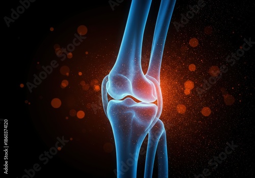 Digital rendering of a human knee joint with inflammation