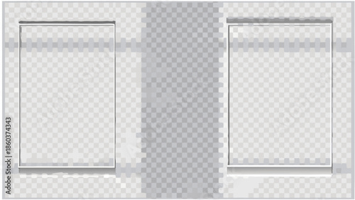 Transparent glass presentation frame mockup isolated on white background for advertising