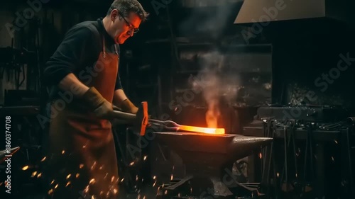 Blacksmith Working with Hot Metal in Forge.