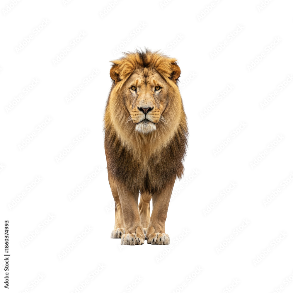 Fototapeta premium Male Lion Standing Front View on Transparent Background
