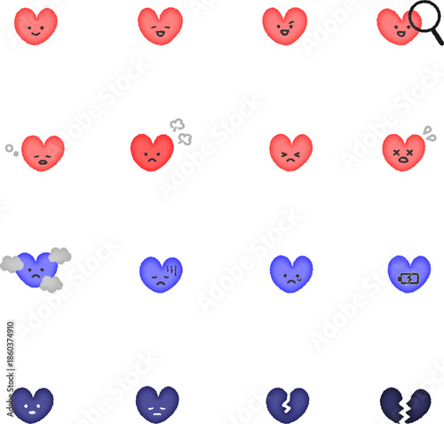 色々な表情のハート　アイコン　セット（カラー）