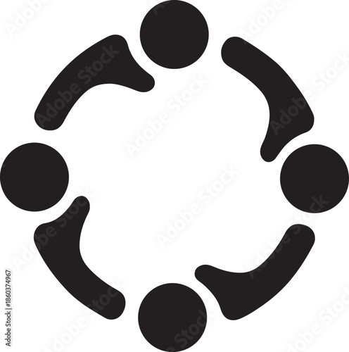Group of abstract people forming a circle icon representing unity, community, and collaboration