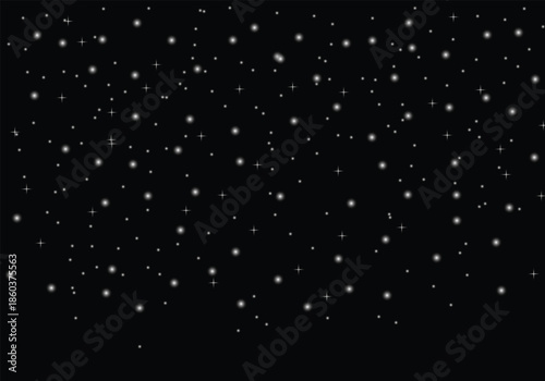 Abstract Black Background with White Star Particles and Floating Dots