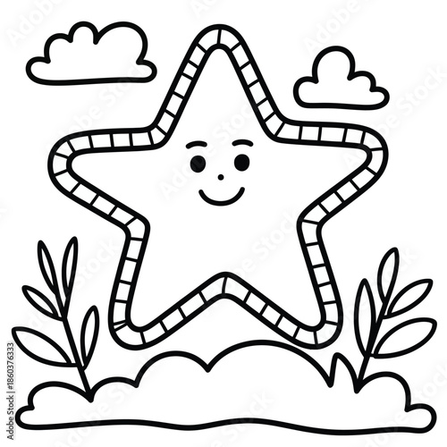 Happy starfish on sea bed isolated on white background, Vector, illustration