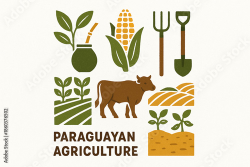 Paraguayan agriculture vector icons rugged flat style