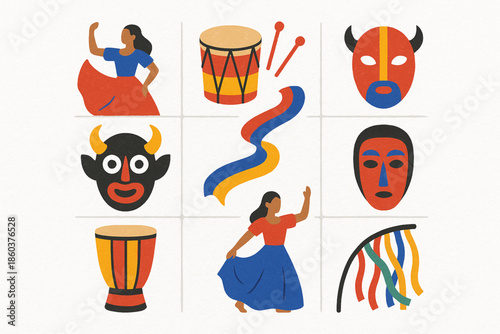 Paraguayan festival vector icons rugged flat style