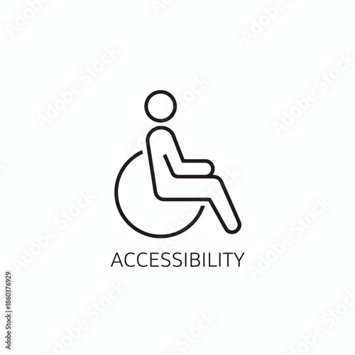 Simple black and white icon representing accessibility with a person in a wheelchair symbolizing inclusivity