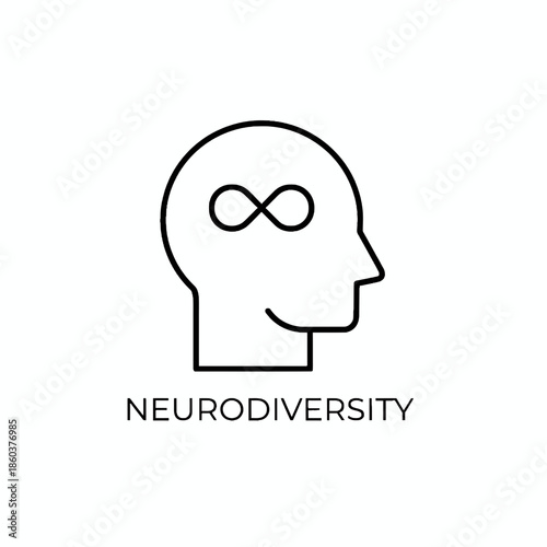 Minimalist icon representing neurodiversity with a stylized human head and infinity symbol