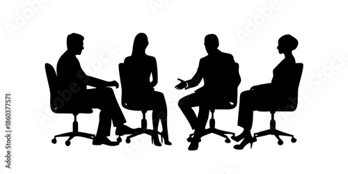 Business Team Meeting Silhouette Professional Group Sitting in Office Discussion Isolated