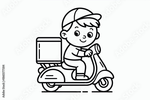 Delivery boy on scooter isolated on white background, Vector, illustration