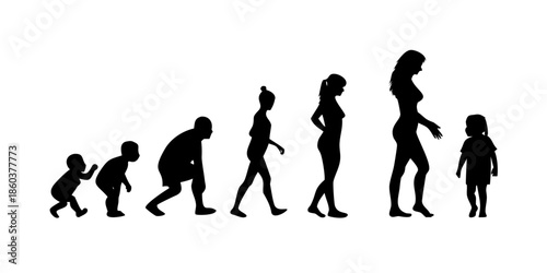 Stages of Human Life Silhouette Female Aging Process from Infancy to Senior Isolated Vector
