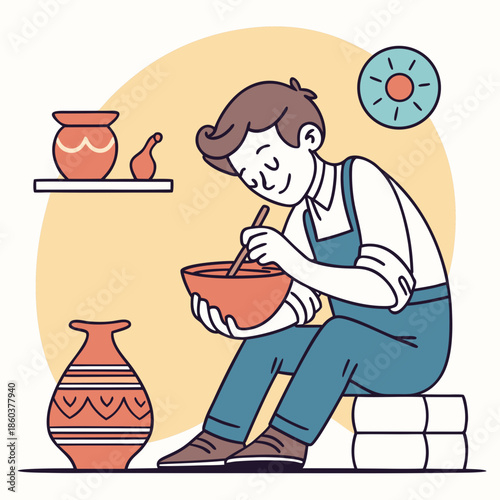 Potter mixing clay in studio