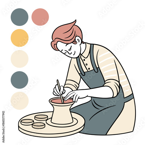 Potter shaping clay on a wheel