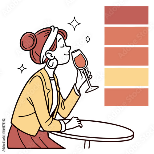 Woman enjoys wine tasting with color palette