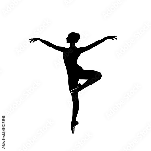 Elegant ballerina silhouette performing graceful arabesque ballet pose.