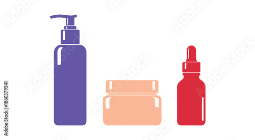 Skin care bottle set symbol. Beauty vector art on a white surface.

