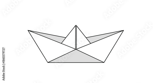 Simple black and white illustration of an origami paper boat with light gray shading on a clean white background.