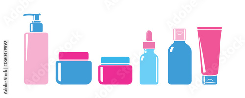 Skin care bottle set graphic. Beauty vector design on white.