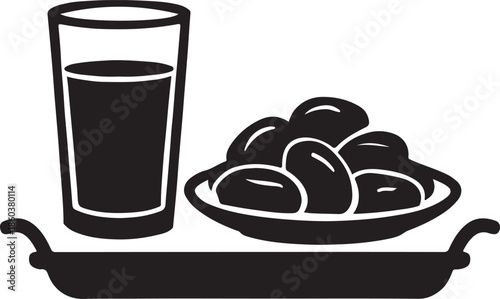 Iftar tray with dates and water icon representing Ramadan meal and traditional iftar rituals