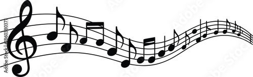 A captivating visual representation of musical notes and a treble clef forming a flowing melody