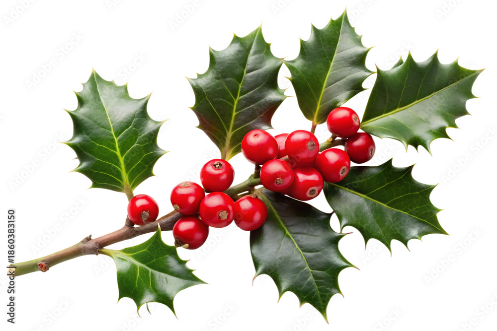 Fototapeta premium Holly and berries branch twig for cristmas , isolated on white background.png