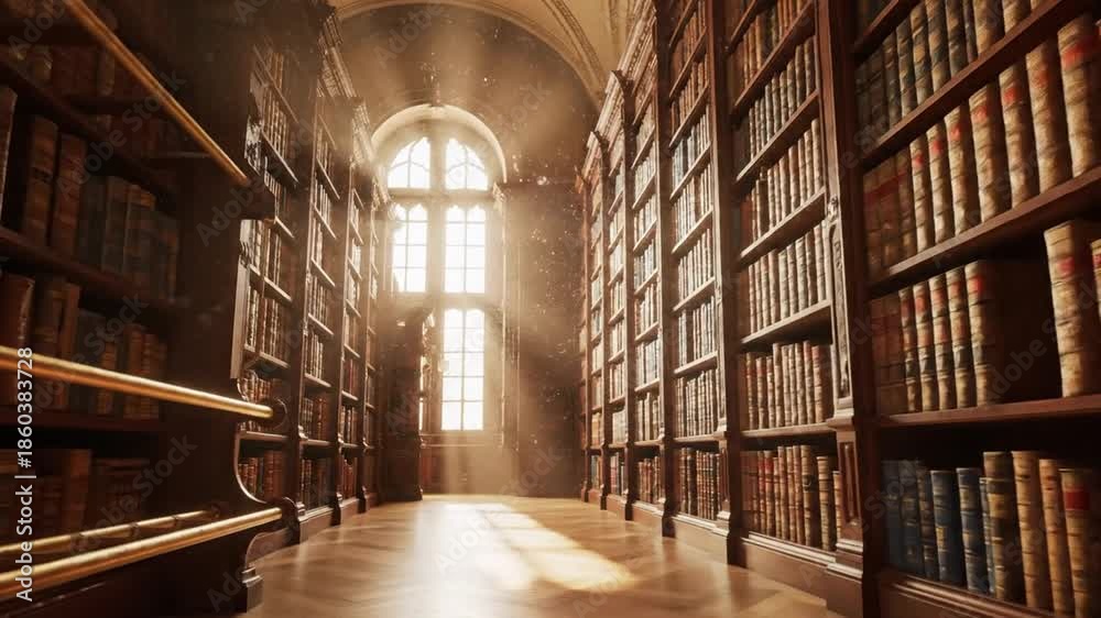 custom made wallpaper toronto digitalA serene and illuminated library interior showcasing towering bookshelves filled with antique books, soft sunlight streaming through large windows, creating a tranquil atmosphere for readers