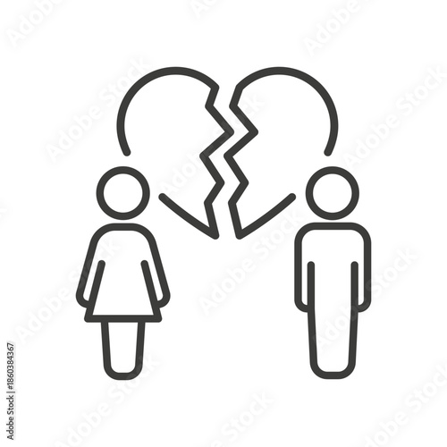 Divorce icon, dissolution of marriage, vector line art