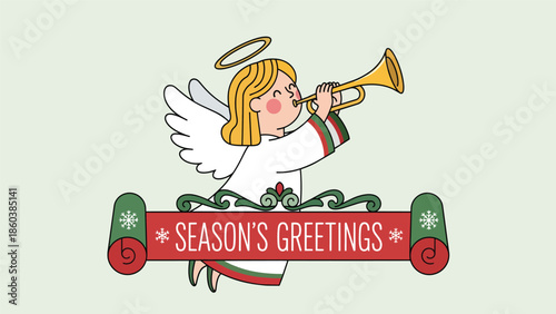 Angel Playing Trumpet Christmas Greeting Card.