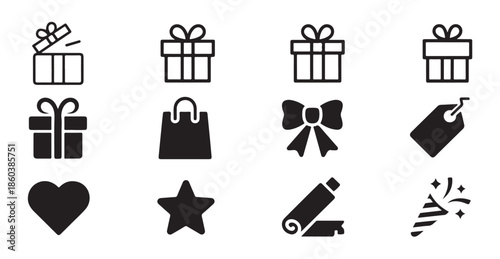 Holiday celebration icon set vector illustration isolated on white background different symbols of surprise