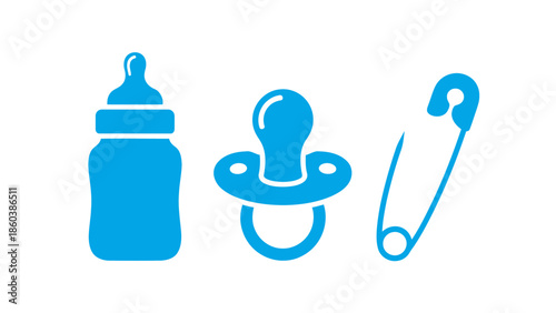 Baby Care Essentials Collection Bottle, Pacifier, and Safety Pin Icons